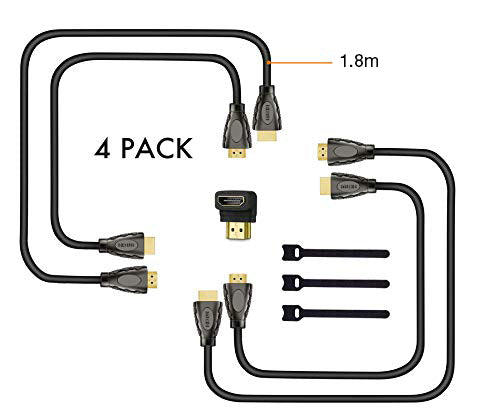 4K HDMI 2.0 Cables - 4 Pack, Bonus Adapter and Cable Ties